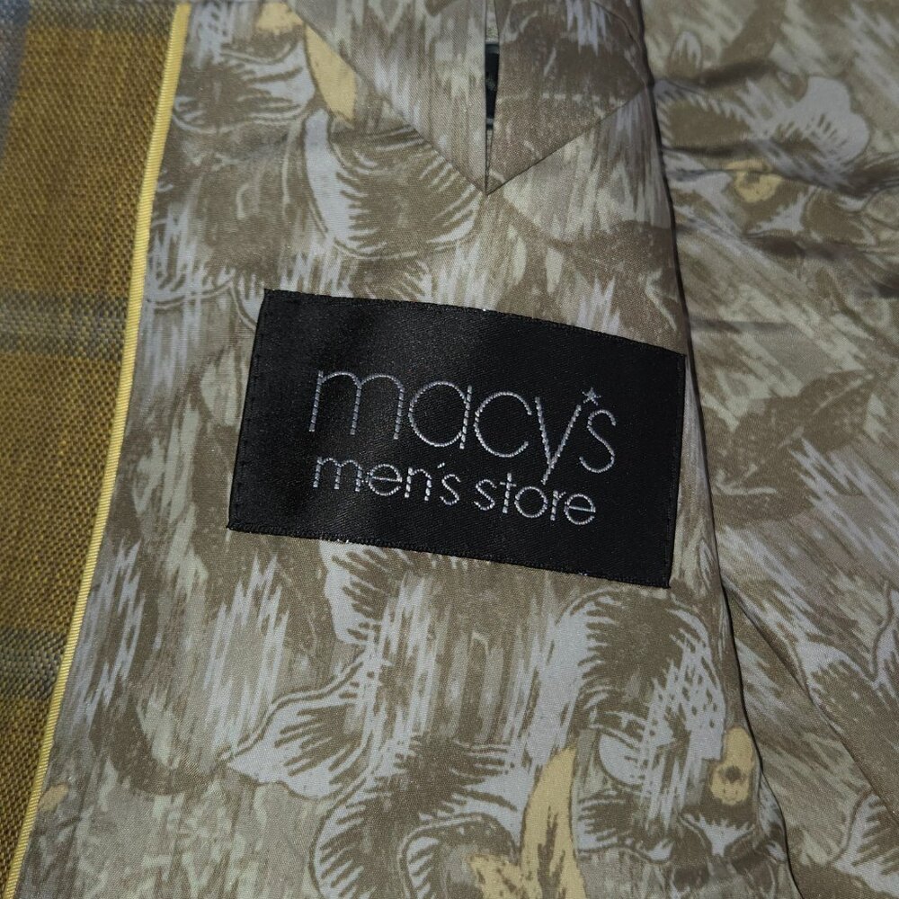 Mustard Yellow with Light blue Check Linen 2-Button Jacket - Picture 8 of 13